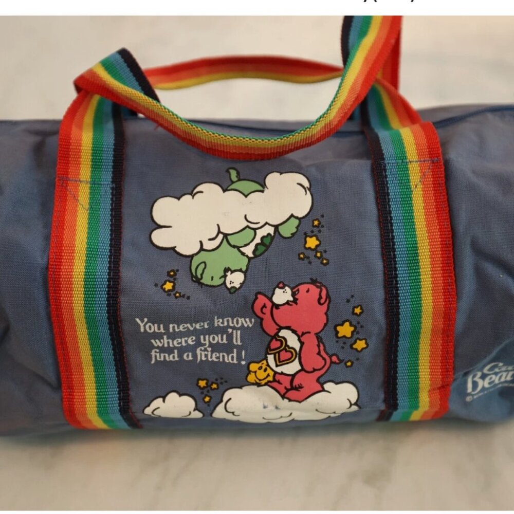 VINTAGE Care Bears Blue Rainbow DUFFLE BAG Peter’s Bag Corp/American Greetings